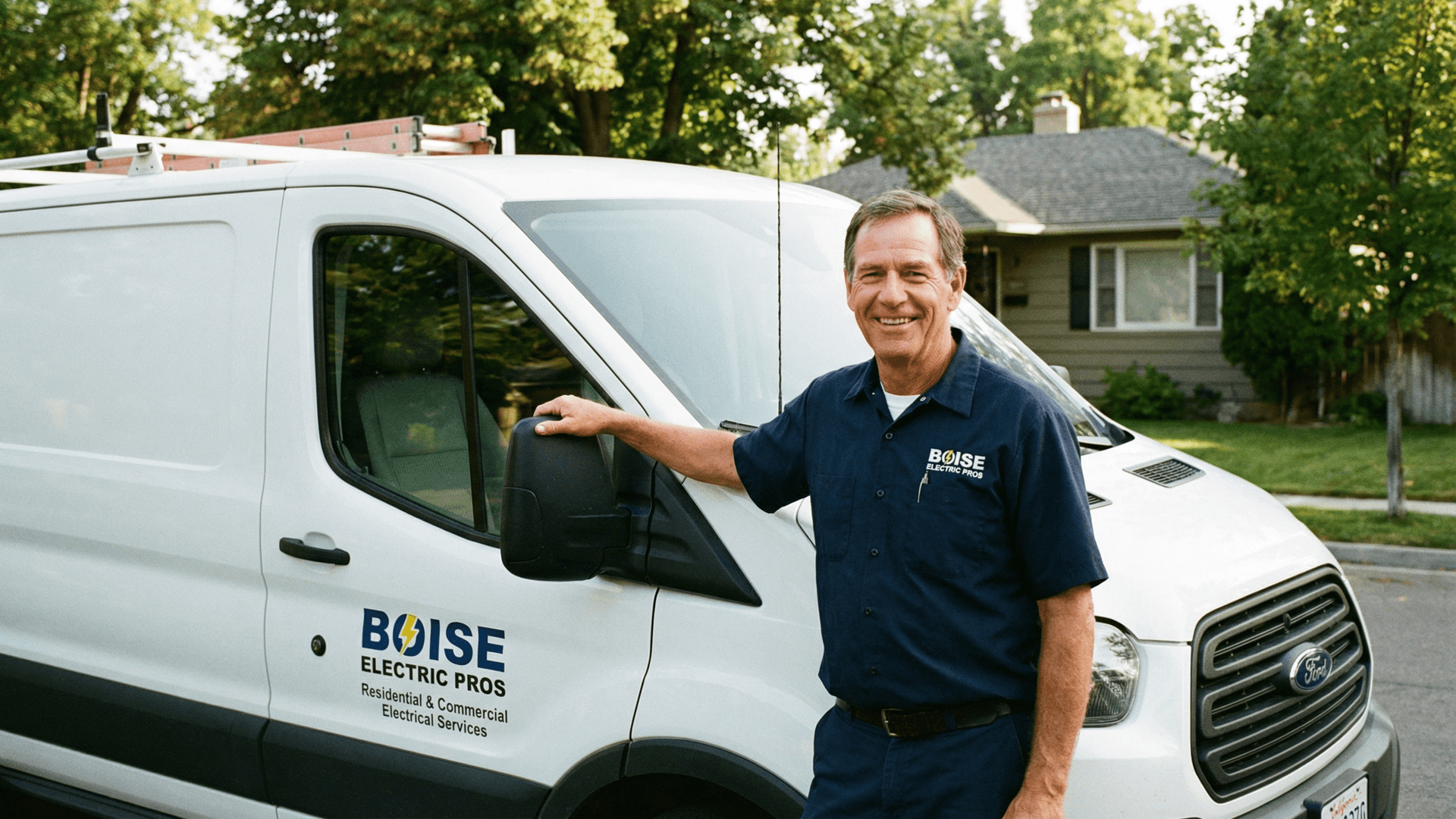Boise Electric Pro team member standing beside company service truck in Boise